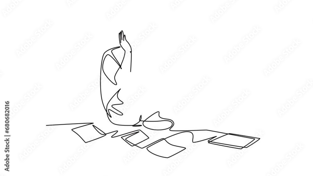 Aufkleber self drawing animation of single line draw of stressful finance manager facing pile of document pape