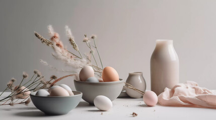 Fototapeta na wymiar Elegant Easter Simplicity: Elevate Your Space with Minimalist and Modern Easter Vibes! Illustration, 3D Render, Background, Wallpaper