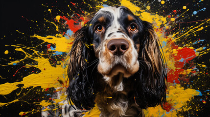 Cocker Spaniel, thick impasto texture, chaotic brushwork, vibrant and contrasting colors