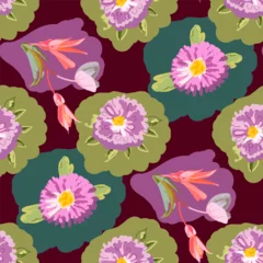Foto op Canvas Vector seamless bright floral pattern for textile on a dark background © Valentina
