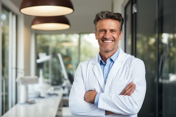 Man doctor smiling staying in his office - obrazy, fototapety, plakaty