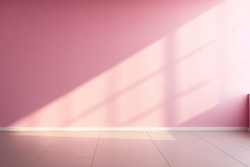 Empty pink color wall with a light from big window