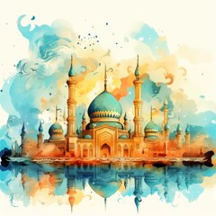 Colorful abstract mosque watercolor style illustration