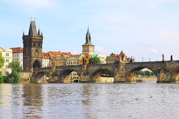 Fototapeta na wymiar Charles Bridge in the center of Prague