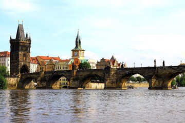 Fototapeta na wymiar Charles Bridge in the center of Prague