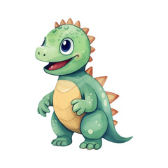 Naklejka premium Cute dinosaurs cartoon character watercolor illustration, isolated on white background. AI generated