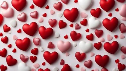red heart shaped confetti A Valentine’s Day background with red hearts. The background is white and has red hearts on it.  