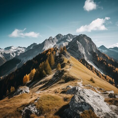 Mountains during Fall on a sunny day, inspired by the Alp Mountains 
