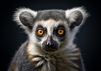 Naklejka premium Lemur with its big eyes on dark background. AI generated