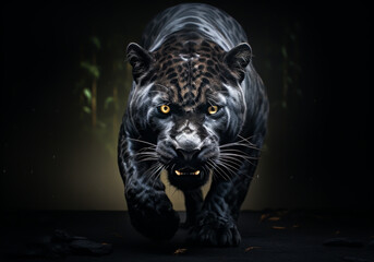 Black panther on dark background. AI generated