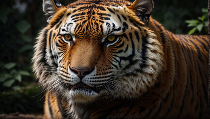 Obraz premium A highly detailed, close-up portrait of a Siberian Tiger - AI Generative