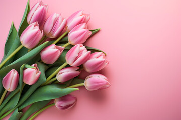 Tulips on a plain background with copy space, valentines day concept