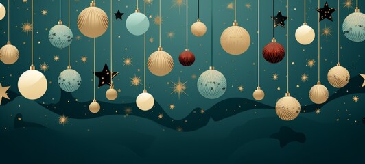 Illustration line art cartoon of Christmas decor balls texture flat lay. Christmas decor theme. For banners, posters, advertising. AI generated.