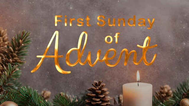 First Sunday of Advent Text Animation on Gold Color. Great for First Sunday of Advent Celebrations, for banner, social media feed wallpaper stories