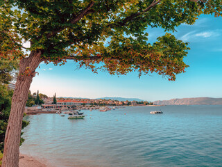 Beautiful summer morning view of Selce, picturesque village in Kvarner bay at Adriatic sea coast