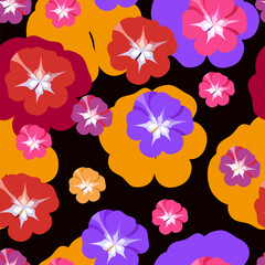 Seamless bright multicolored floral pattern for textile design on a dark background. Vector illustration