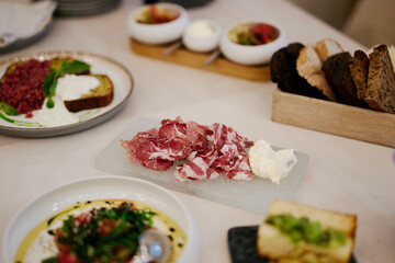 A variety of delicious appetizers in the restaurant