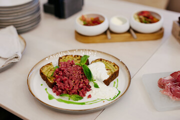 A variety of delicious appetizers in the restaurant