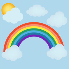 Clouds and rainbow on sky, wallpaper for children s bedroom, baby room.