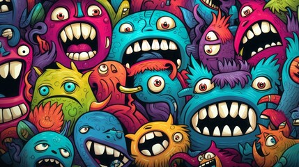 Fototapeta premium little monsters pattern, comic style, 16:9