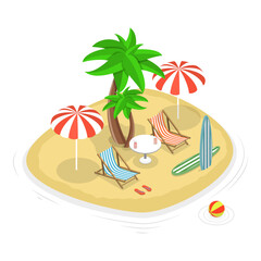 Obraz premium 3D Isometric Flat Vector Set of Summer Beach Set, Tropical Islands and Swimming Pool. Item 2
