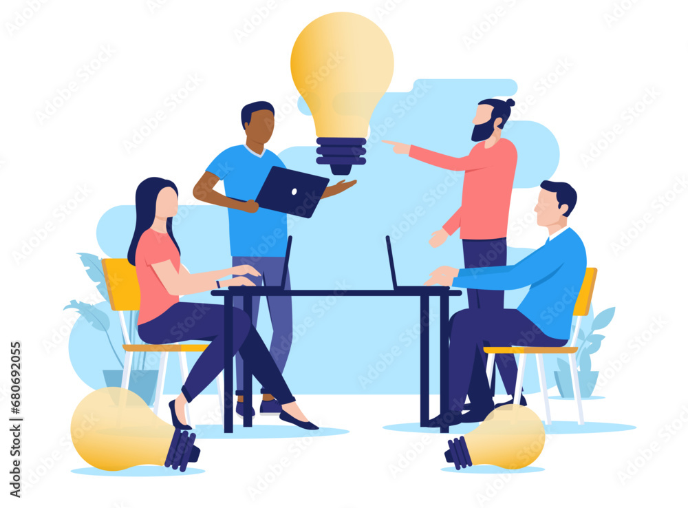 Aufkleber idea workshop - team of people in business meeting working on ideas and innovation together in offic