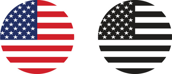 Round USA flag set isolated on white background . Vector - obrazy, fototapety, plakaty