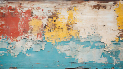 Background of old colorful peeling paint wall. AI Generative.