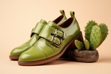 Woman shoes made of vegan cactus leather for fashion and Opuntia cactus. Organic cactus leather, sustainable vegan alternative to animal leather. Innovative vegan leather, cruelty-free fashion