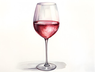 Watercolor illustration of red wine glass isolated on white background 