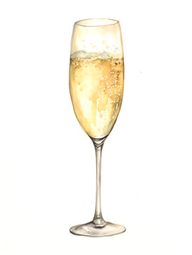 Watercolor illustration of champagne glass isolated on white background 