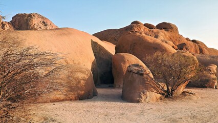 Rustic typical rock formations in the vast desert at Spitzkoppe