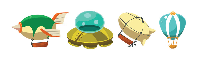 Fototapeta premium Air Transport and Vessel Flying in the Sky Vector Set