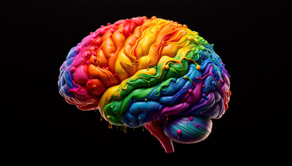 LGBT movement pride colorful rainbow painted human brain  - obrazy, fototapety, plakaty