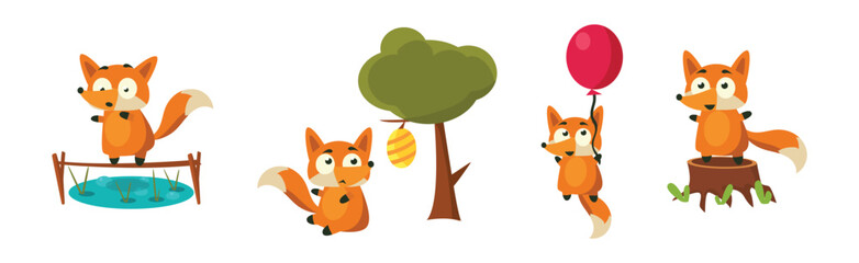 Cute Red Fox with Bushy Tail and Funny Snout Vector Set