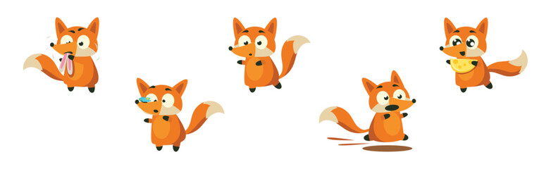 Cute Red Fox with Bushy Tail and Funny Snout Vector Set