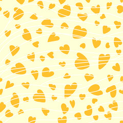 Seamles pattern with yellow hearts. Hand drawn vector illustration.