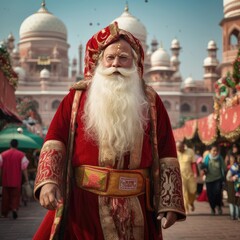 Obraz premium Santa's Merry Visit to India: A Joyful Celebration, generative AI