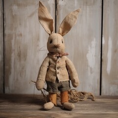 Shabby Bunny Rabbit Vintage Toy. AI generated - obrazy, fototapety, plakaty