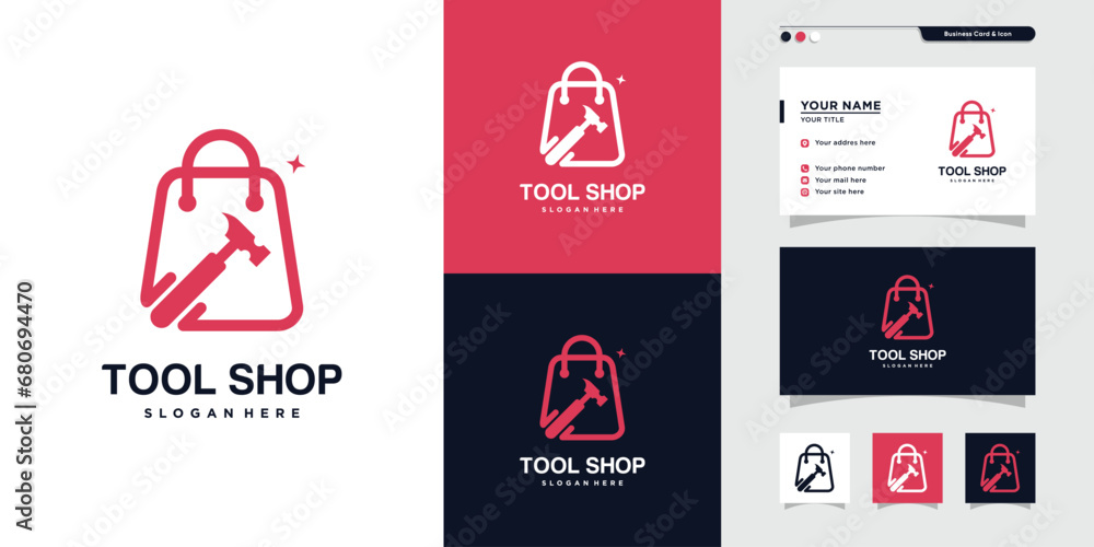 Poster tool shop design element vector icon with creative concept idea
