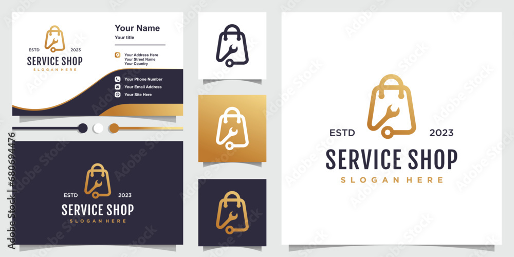 Poster tool shop design element vector icon with creative concept idea