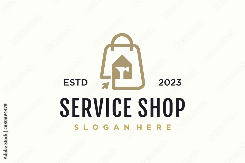 Poster tool shop design element vector icon with creative concept idea
