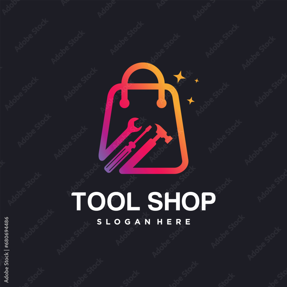 Poster tool shop design element vector icon with creative concept idea