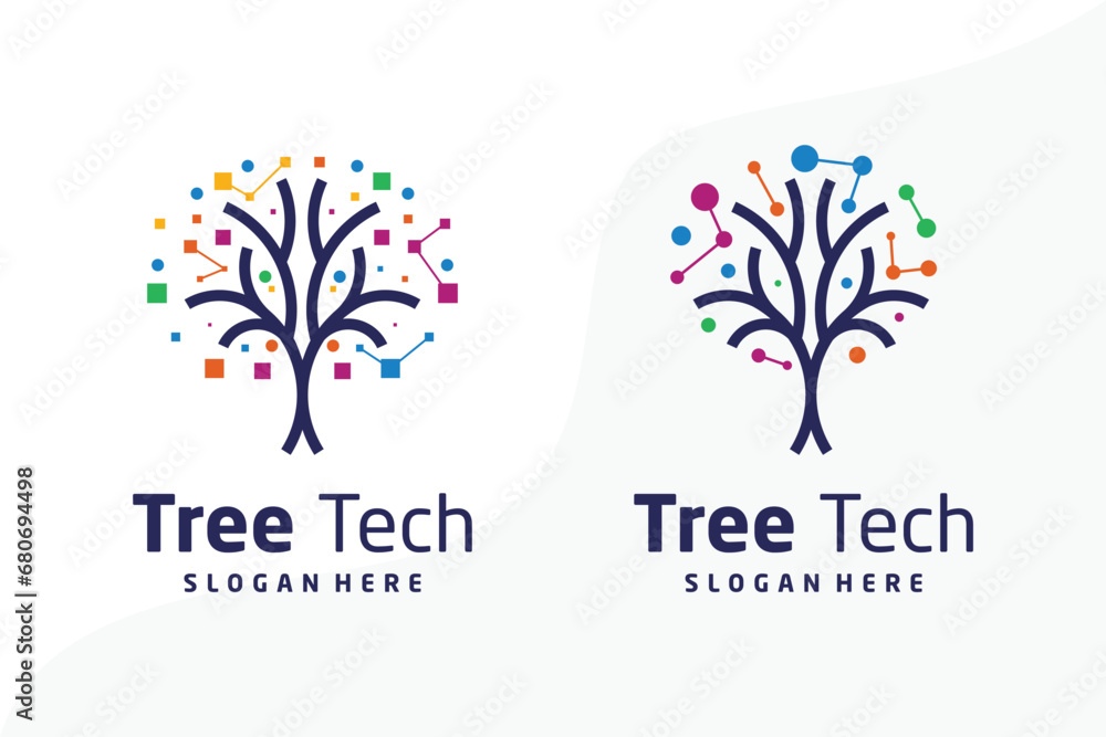 Poster tree tech design element vector icon with creative concept idea