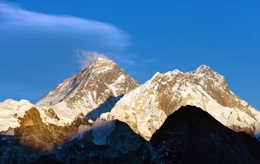 Papier Peint photo autocollant Makalu Evening sunset view of Mount Everest and Lhotseu