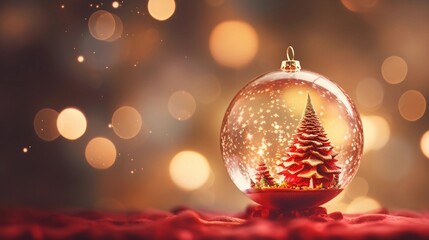 Christmas background, transparent Christmas bauble with Christmas tree