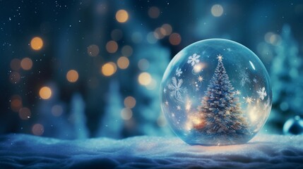 Christmas background in winter colors, Christmas bauble in blue colors