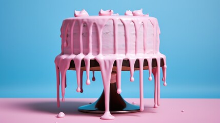 Strawberry yogurt cake on a blue background