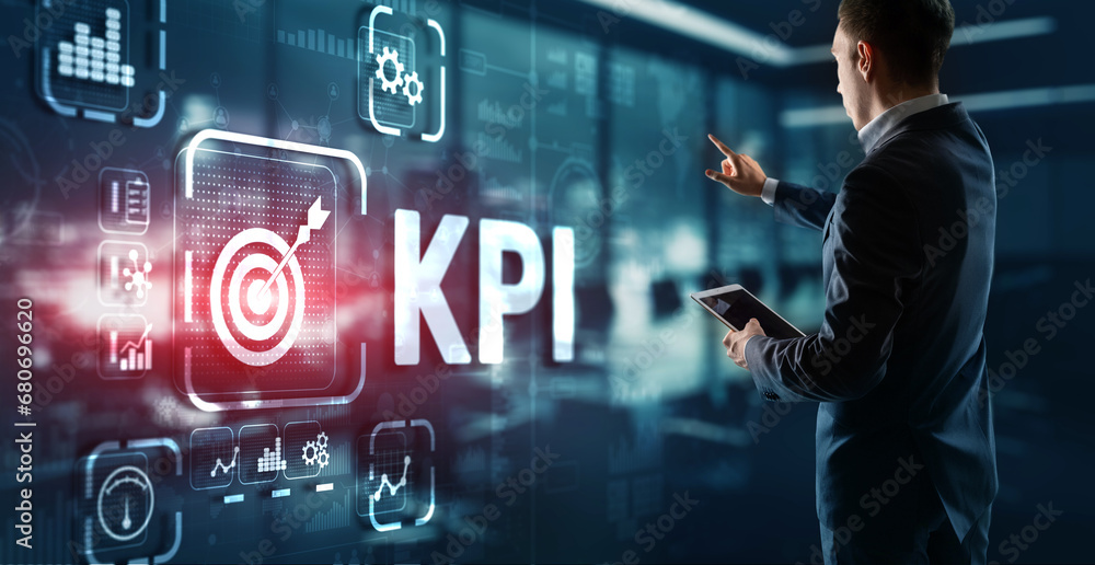Poster kpi key performance indicator business internet technology concept on virtual screen