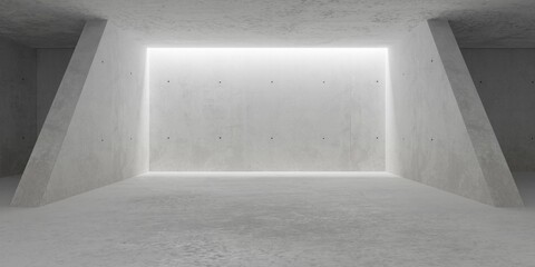 Abstract empty, modern concrete room with dividers and back wall light and rough floor - industrial interior background template